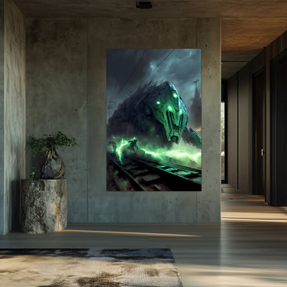 Zombie Train Poster – Darkclad Adjudicator | Awe-Inspiring Wall Art for Sci-Fi & Fantasy Train Enthusiasts | Unique and Exclusive Artwork