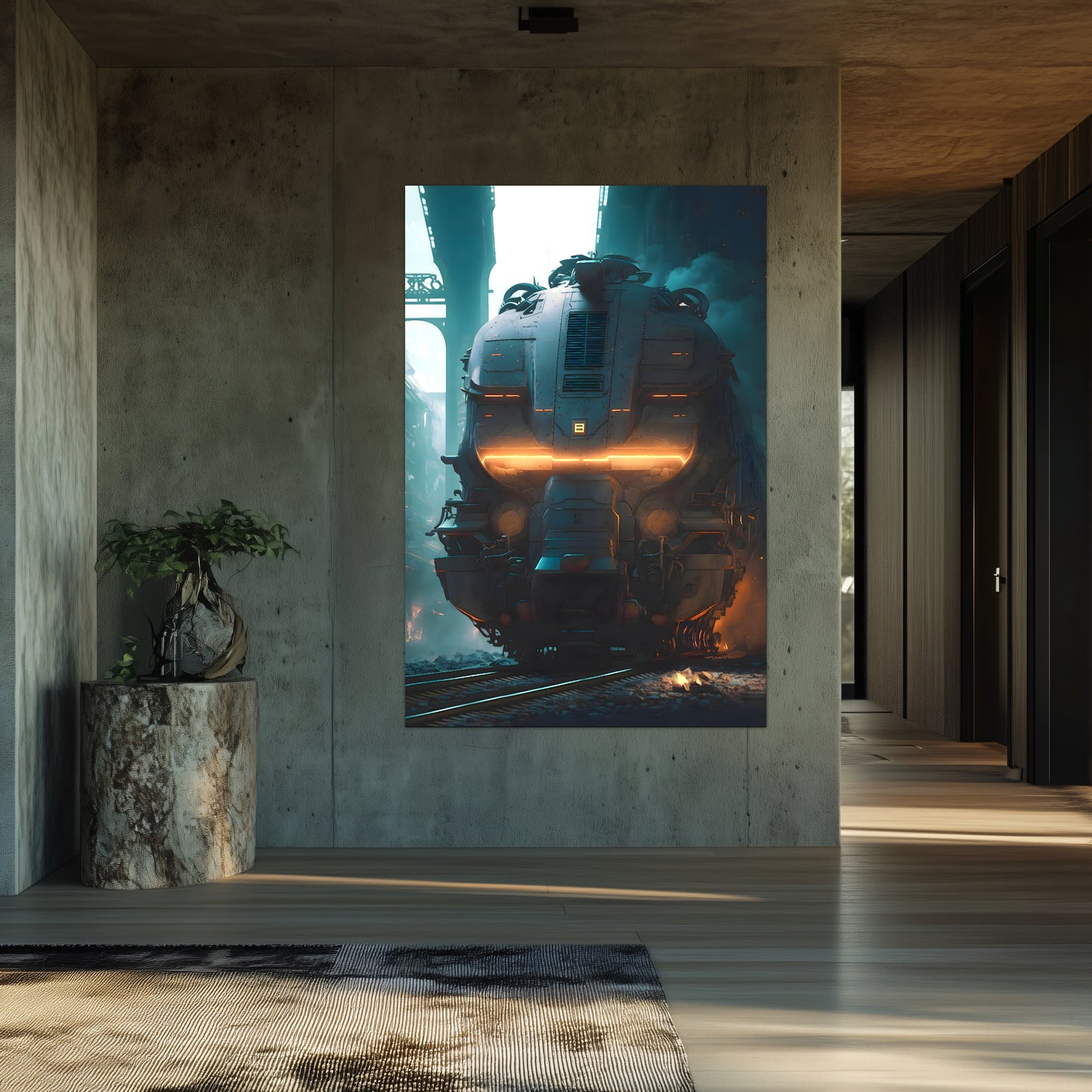 Cyberpunk Train Poster – Dreadpulse  Omnihauler | Awe-Inspiring Wall Art for Sci-Fi & Fantasy Train Enthusiasts | Unique and Exclusive Artwork