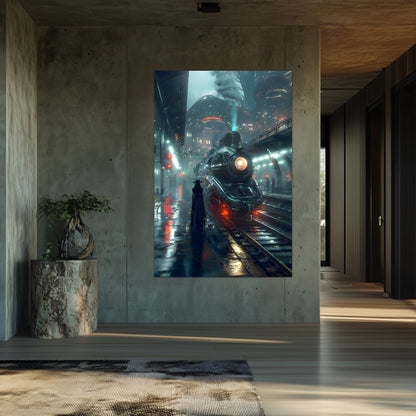 Dystopia Train Poster – Solarwind Express | Awe-Inspiring Wall Art for Sci-Fi & Fantasy Train Enthusiasts | Unique and Exclusive Artwork