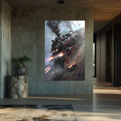 Steampunk Train Poster – Blitzfire Express | Awe-Inspiring Wall Art for Sci-Fi & Fantasy Train Enthusiasts | Unique and Exclusive Artwork