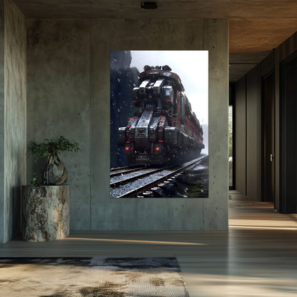 Dystopia Train Poster – Ironridge Bastion | Awe-Inspiring Wall Art for Sci-Fi & Fantasy Train Enthusiasts | Unique and Exclusive Artwork