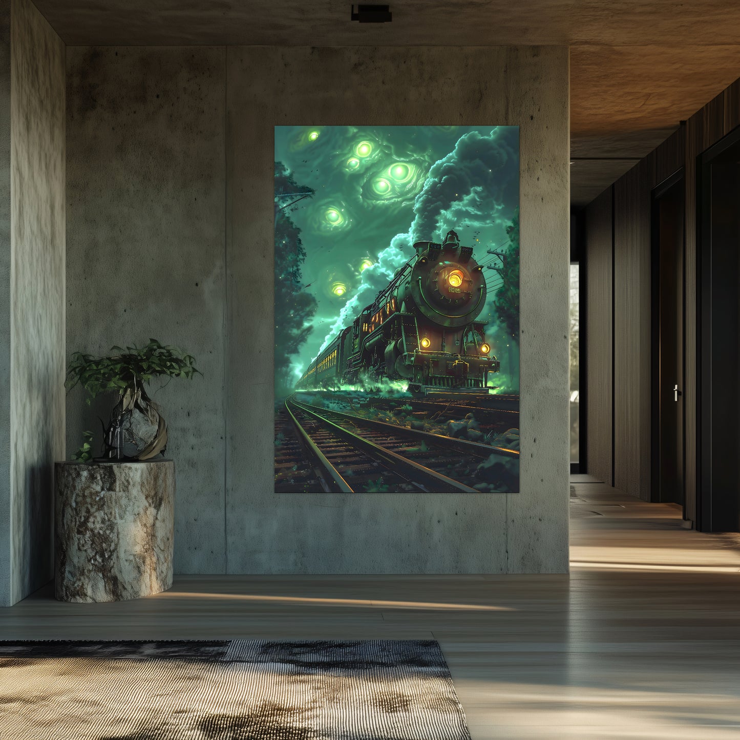 Fantasy Train Poster – The Emerald Phantom | Awe-Inspiring Wall Art for Sci-Fi & Fantasy Train Enthusiasts | Unique and Exclusive Artwork