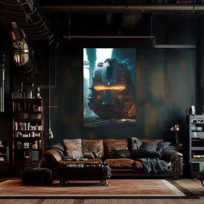 Cyberpunk Train Poster – Dreadpulse  Omnihauler | Awe-Inspiring Wall Art for Sci-Fi & Fantasy Train Enthusiasts | Unique and Exclusive Artwork