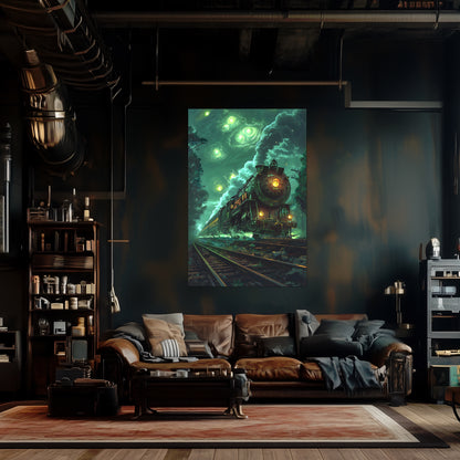Fantasy Train Poster – The Emerald Phantom | Awe-Inspiring Wall Art for Sci-Fi & Fantasy Train Enthusiasts | Unique and Exclusive Artwork