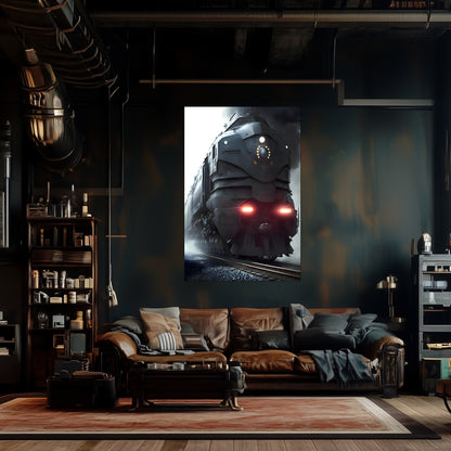 Dystopia Train Poster – Grimbringer Thunderclad | Awe-Inspiring Wall Art for Sci-Fi & Fantasy Train Enthusiasts | Unique and Exclusive Artwork