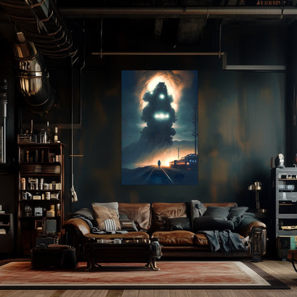 Post-Apocalyptic Train Poster – The Unyielding Monolith | Awe-Inspiring Wall Art for Sci-Fi & Fantasy Train Enthusiasts | Unique and Exclusive Artwork