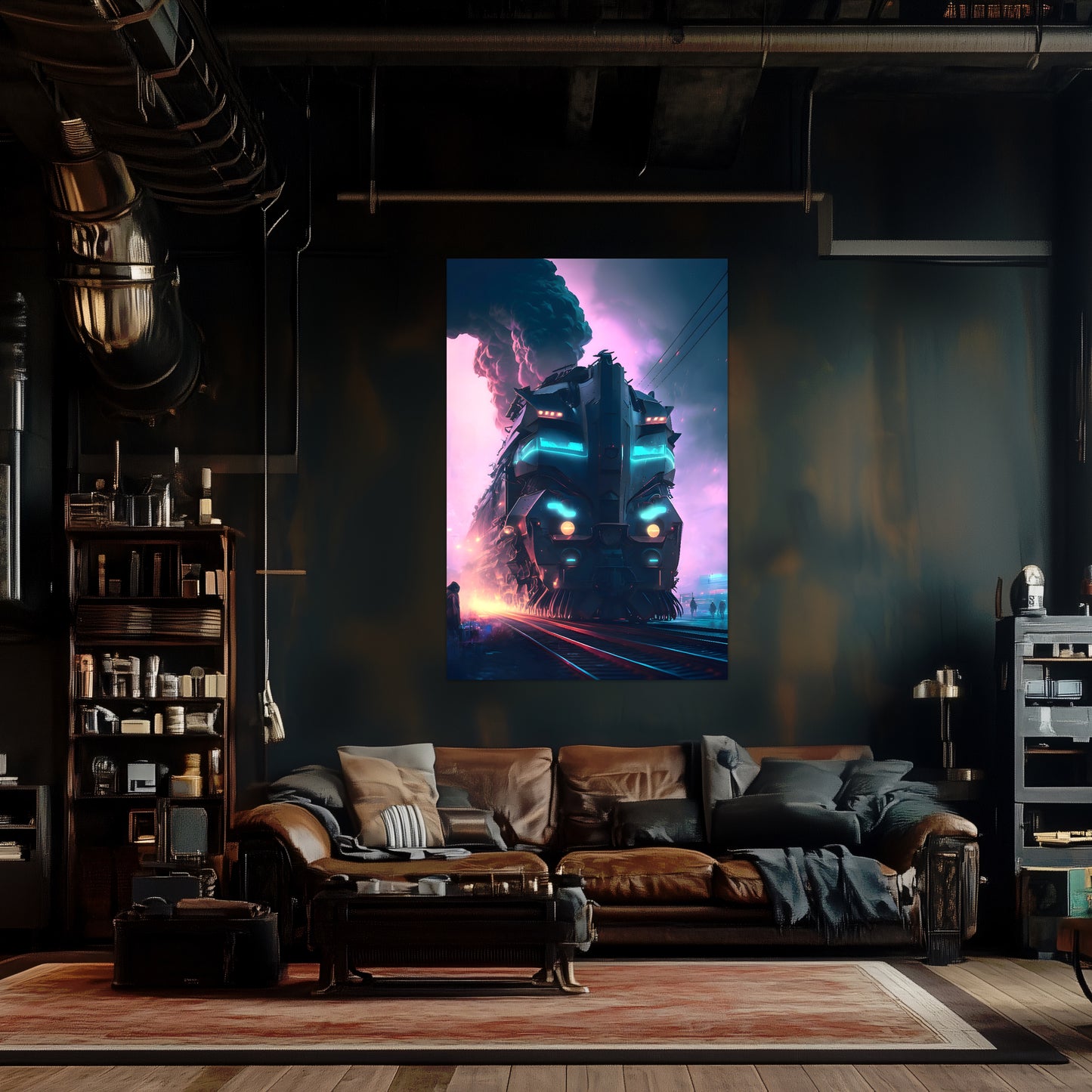 Cyberpunk Train Poster – Neon Hauler | Awe-Inspiring Wall Art for Sci-Fi & Fantasy Train Enthusiasts | Unique and Exclusive Artwork