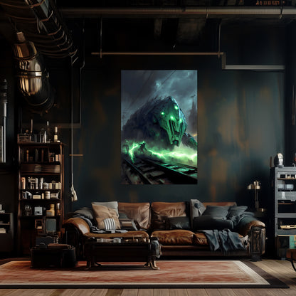 Zombie Train Poster – Darkclad Adjudicator | Awe-Inspiring Wall Art for Sci-Fi & Fantasy Train Enthusiasts | Unique and Exclusive Artwork