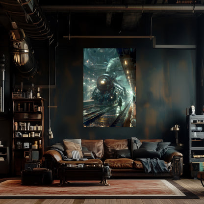 Dystopia Train Poster – Stellar Odyssey | Awe-Inspiring Wall Art for Sci-Fi & Fantasy Train Enthusiasts | Unique and Exclusive Artwork