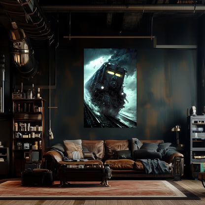 Zombie Train Poster – The Grim Hauler | Awe-Inspiring Wall Art for Sci-Fi & Fantasy Train Enthusiasts | Unique and Exclusive Artwork
