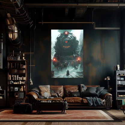 Dystopia Train Poster – Iron Predator | Awe-Inspiring Wall Art for Sci-Fi & Fantasy Train Enthusiasts | Unique and Exclusive Artwork