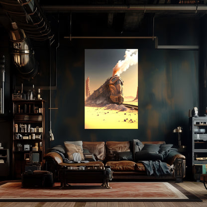 Wasteland Train Poster – The Sandpiercer | Awe-Inspiring Wall Art for Sci-Fi & Fantasy Train Enthusiasts | Unique and Exclusive Artwork