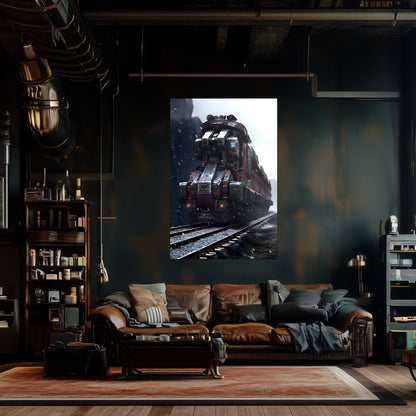 Dystopia Train Poster – Ironridge Bastion | Awe-Inspiring Wall Art for Sci-Fi & Fantasy Train Enthusiasts | Unique and Exclusive Artwork