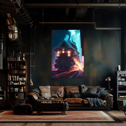 Cyberpunk Train Poster – Chromeshell Nightcrawler | Awe-Inspiring Wall Art for Sci-Fi & Fantasy Train Enthusiasts | Unique and Exclusive Artwork