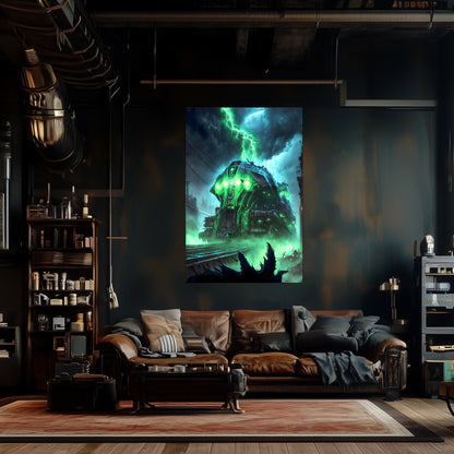 Zombie Train Poster – The Warp Architect | Awe-Inspiring Wall Art for Sci-Fi & Fantasy Train Enthusiasts | Unique and Exclusive Artwork