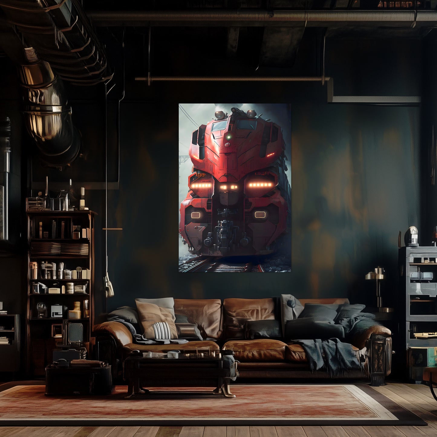 Diesel Train Poster – Crimson Thunderclad | Awe-Inspiring Wall Art for Sci-Fi & Fantasy Train Enthusiasts | Unique and Exclusive Artwork