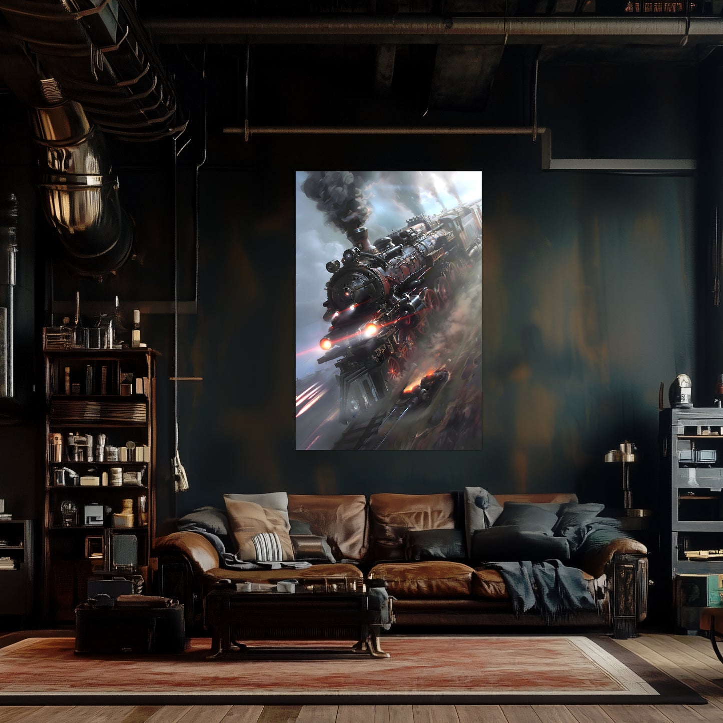 Steampunk Train Poster – Blitzfire Express | Awe-Inspiring Wall Art for Sci-Fi & Fantasy Train Enthusiasts | Unique and Exclusive Artwork