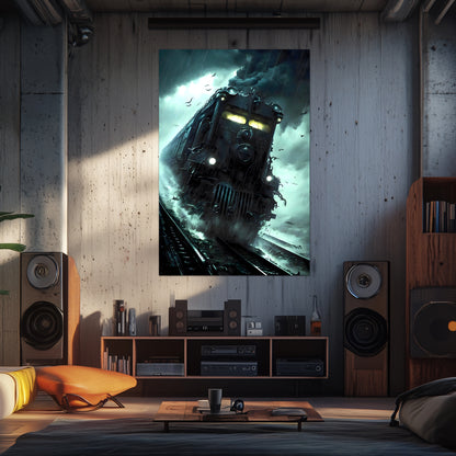Zombie Train Poster – The Grim Hauler | Awe-Inspiring Wall Art for Sci-Fi & Fantasy Train Enthusiasts | Unique and Exclusive Artwork