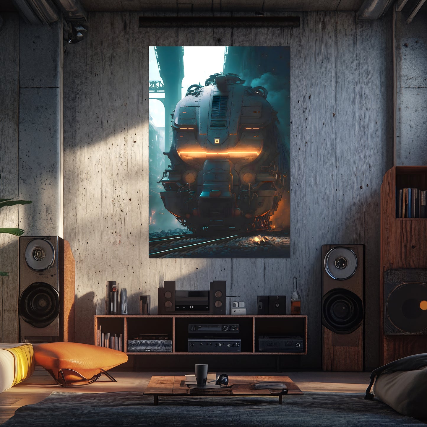 Cyberpunk Train Poster – Dreadpulse  Omnihauler | Awe-Inspiring Wall Art for Sci-Fi & Fantasy Train Enthusiasts | Unique and Exclusive Artwork