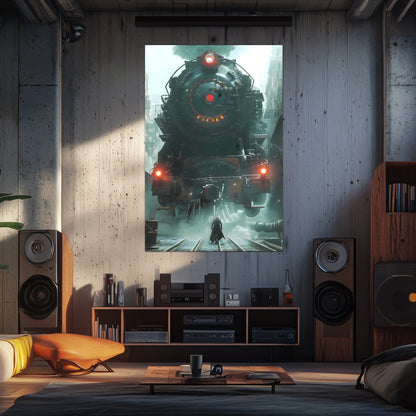 Dystopia Train Poster – Iron Predator | Awe-Inspiring Wall Art for Sci-Fi & Fantasy Train Enthusiasts | Unique and Exclusive Artwork