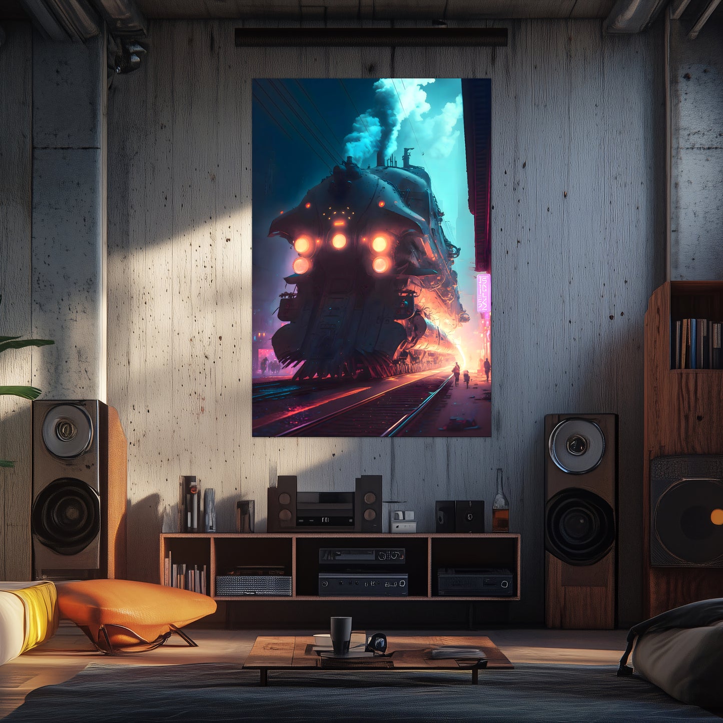 Cyberpunk Train Poster – Chromeshell Nightcrawler | Awe-Inspiring Wall Art for Sci-Fi & Fantasy Train Enthusiasts | Unique and Exclusive Artwork