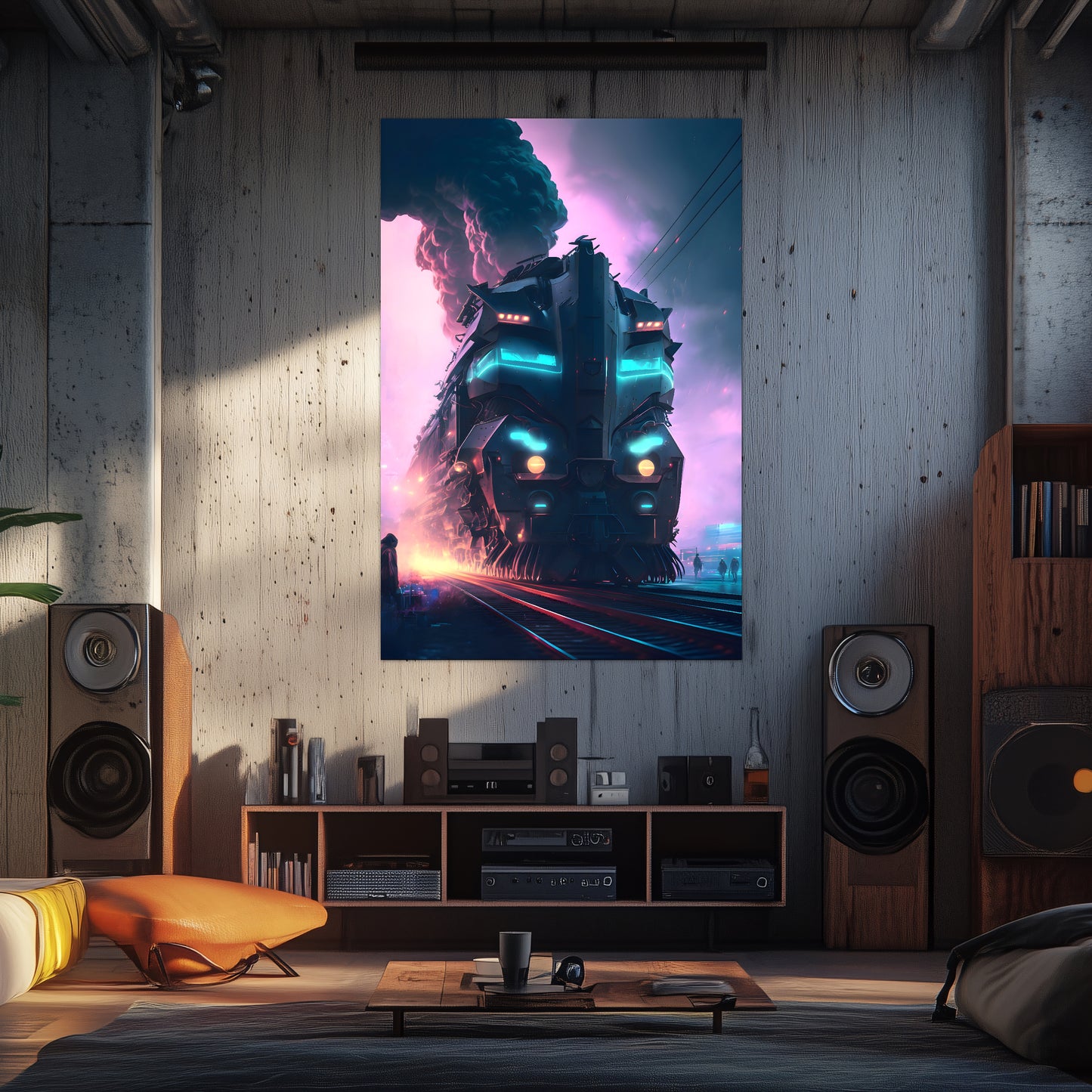 Cyberpunk Train Poster – Neon Hauler | Awe-Inspiring Wall Art for Sci-Fi & Fantasy Train Enthusiasts | Unique and Exclusive Artwork