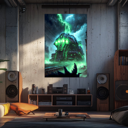 Zombie Train Poster – The Warp Architect | Awe-Inspiring Wall Art for Sci-Fi & Fantasy Train Enthusiasts | Unique and Exclusive Artwork