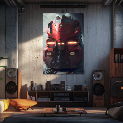 Diesel Train Poster – Crimson Thunderclad | Awe-Inspiring Wall Art for Sci-Fi & Fantasy Train Enthusiasts | Unique and Exclusive Artwork