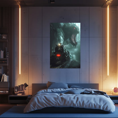 Fantasy Train Poster – Dragonbane Express | Awe-Inspiring Wall Art for Sci-Fi & Fantasy Train Enthusiasts | Unique and Exclusive Artwork