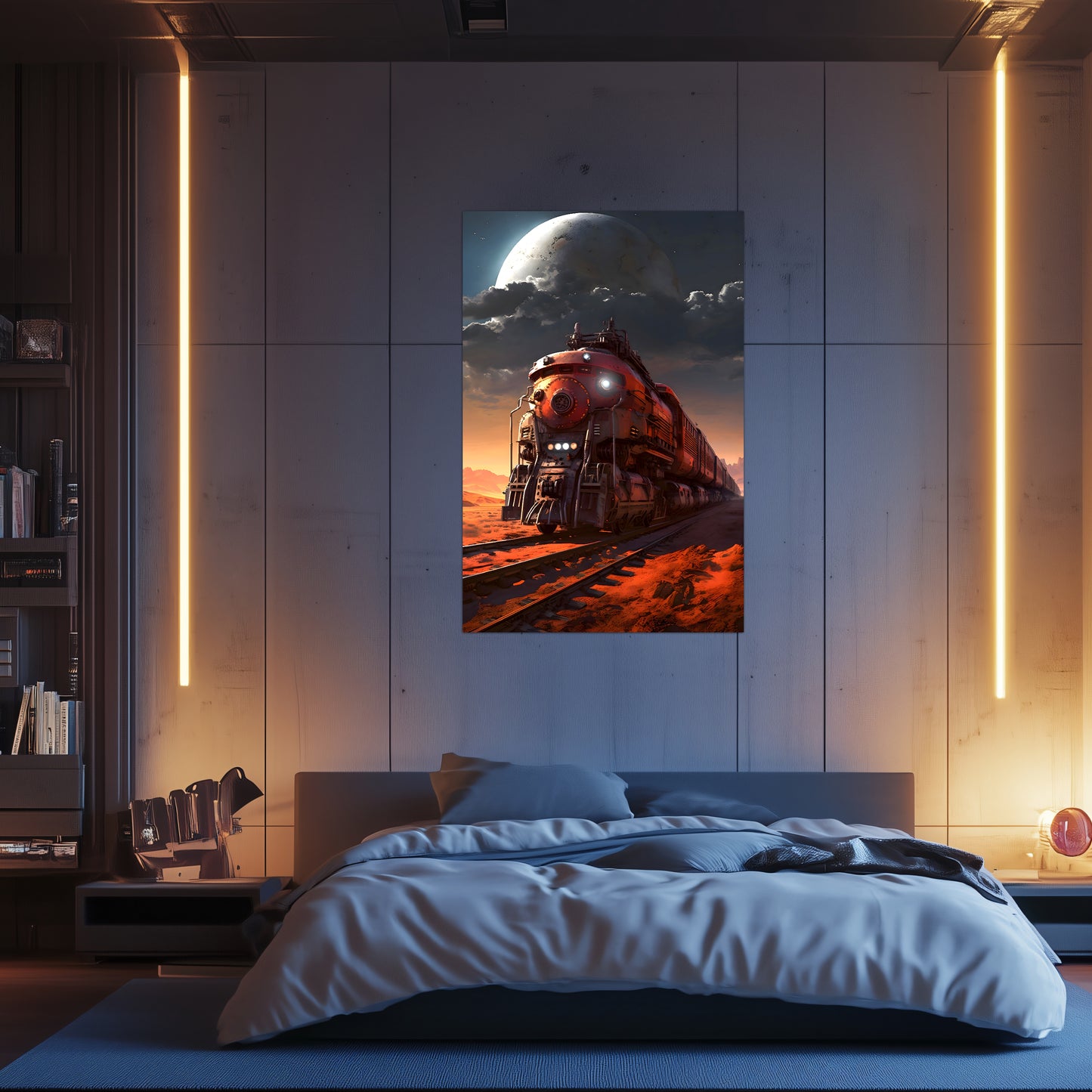 Wasteland Train Poster – Iron Wanderer | Awe-Inspiring Wall Art for Sci-Fi & Fantasy Train Enthusiasts | Unique and Exclusive Artwork