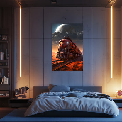 Wasteland Train Poster – Iron Wanderer | Awe-Inspiring Wall Art for Sci-Fi & Fantasy Train Enthusiasts | Unique and Exclusive Artwork