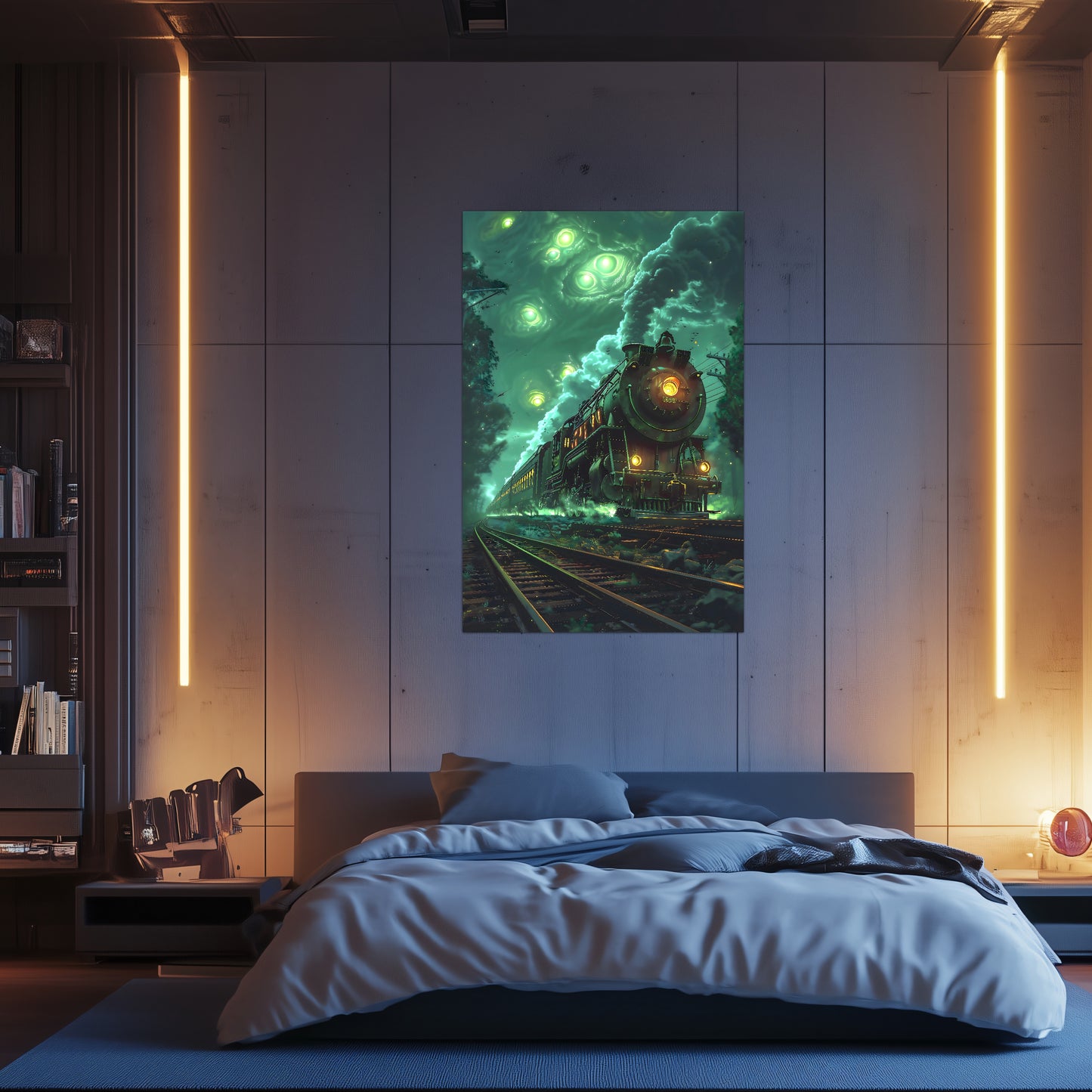 Fantasy Train Poster – The Emerald Phantom | Awe-Inspiring Wall Art for Sci-Fi & Fantasy Train Enthusiasts | Unique and Exclusive Artwork