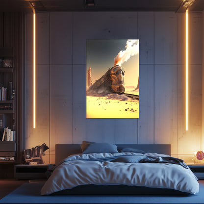 Wasteland Train Poster – The Sandpiercer | Awe-Inspiring Wall Art for Sci-Fi & Fantasy Train Enthusiasts | Unique and Exclusive Artwork