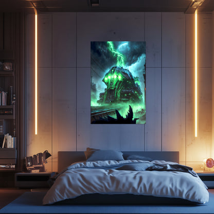 Zombie Train Poster – The Warp Architect | Awe-Inspiring Wall Art for Sci-Fi & Fantasy Train Enthusiasts | Unique and Exclusive Artwork