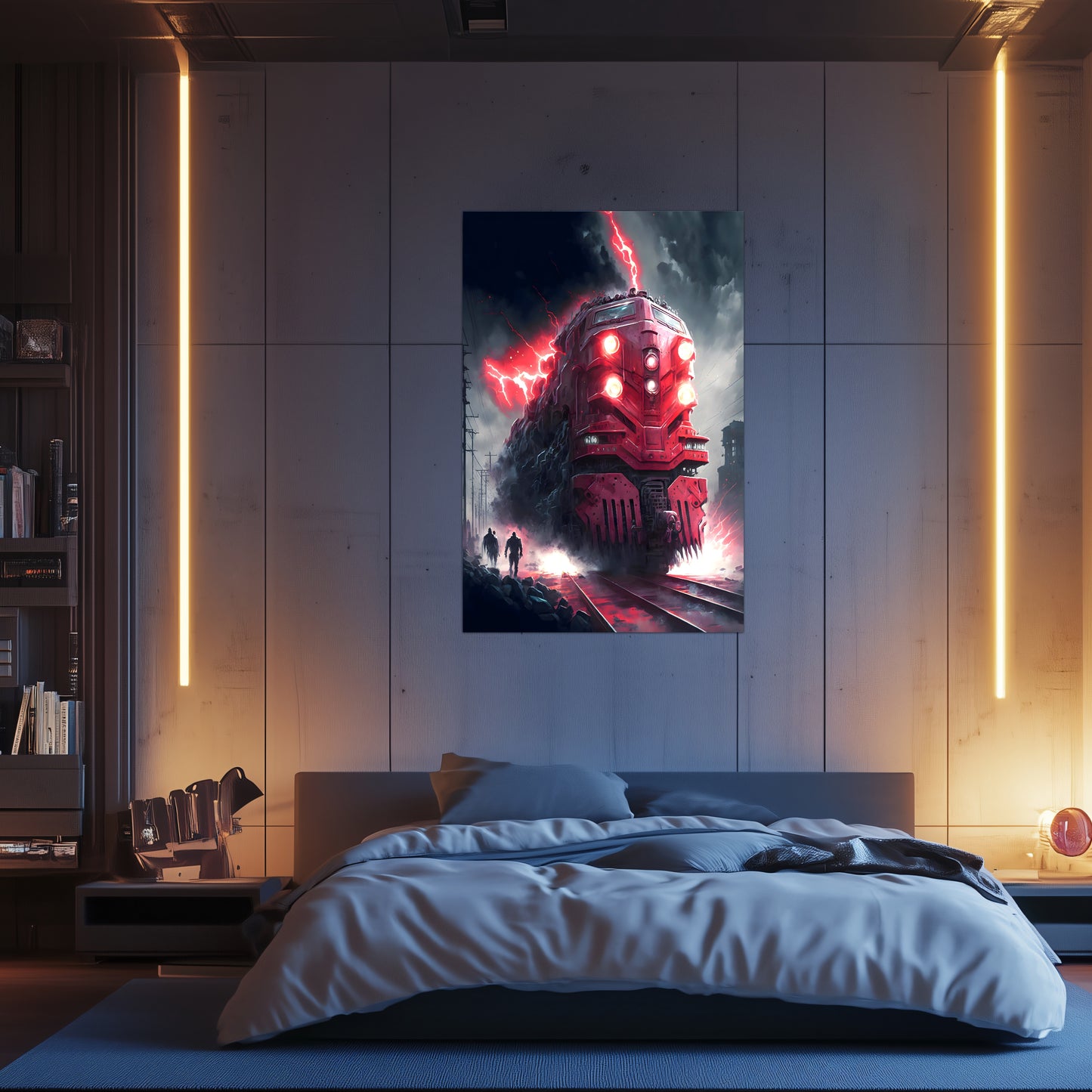 Wasteland Train Poster – Crimson Maelstrom | Awe-Inspiring Wall Art for Sci-Fi & Fantasy Train Enthusiasts | Unique and Exclusive Artwork