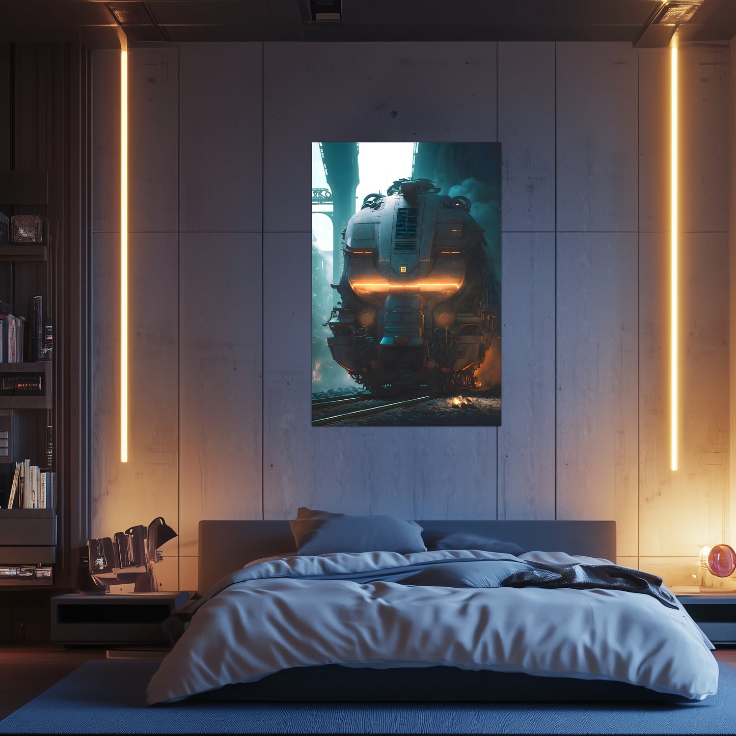 Cyberpunk Train Poster – Dreadpulse  Omnihauler | Awe-Inspiring Wall Art for Sci-Fi & Fantasy Train Enthusiasts | Unique and Exclusive Artwork