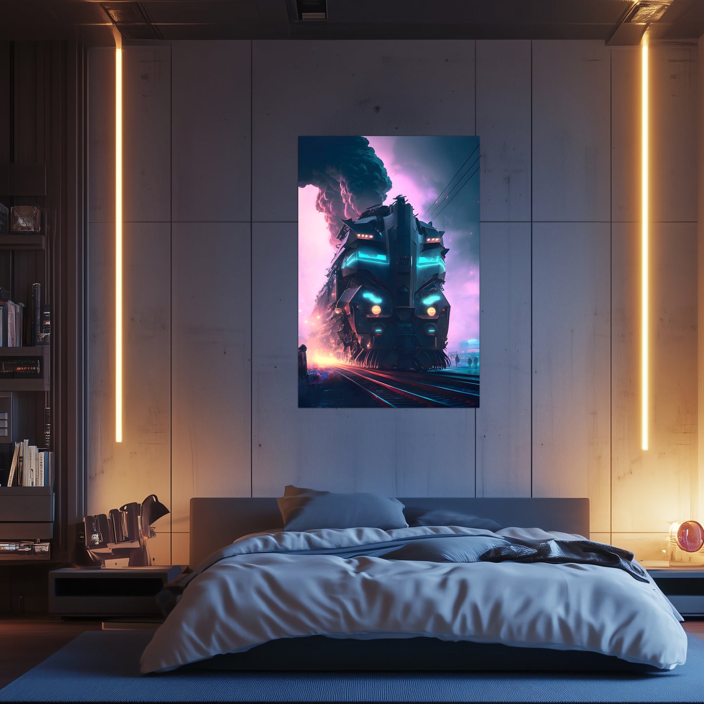 Cyberpunk Train Poster – Neon Hauler | Awe-Inspiring Wall Art for Sci-Fi & Fantasy Train Enthusiasts | Unique and Exclusive Artwork