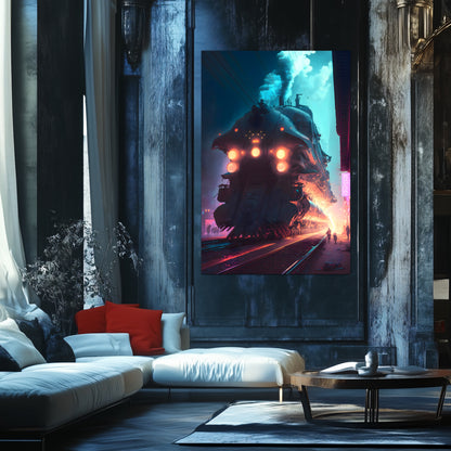 Cyberpunk Train Poster – Chromeshell Nightcrawler | Awe-Inspiring Wall Art for Sci-Fi & Fantasy Train Enthusiasts | Unique and Exclusive Artwork