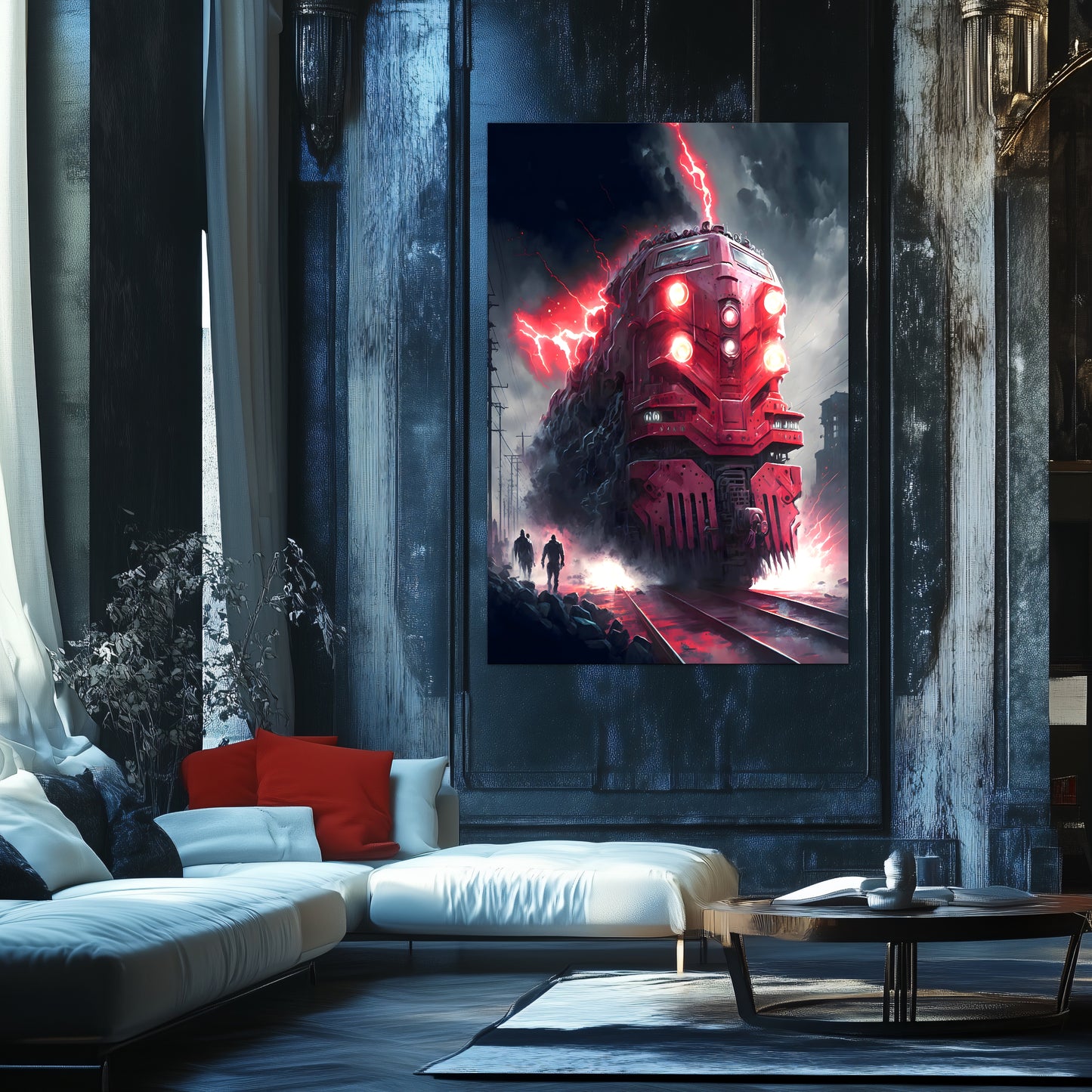 Wasteland Train Poster – Crimson Maelstrom | Awe-Inspiring Wall Art for Sci-Fi & Fantasy Train Enthusiasts | Unique and Exclusive Artwork