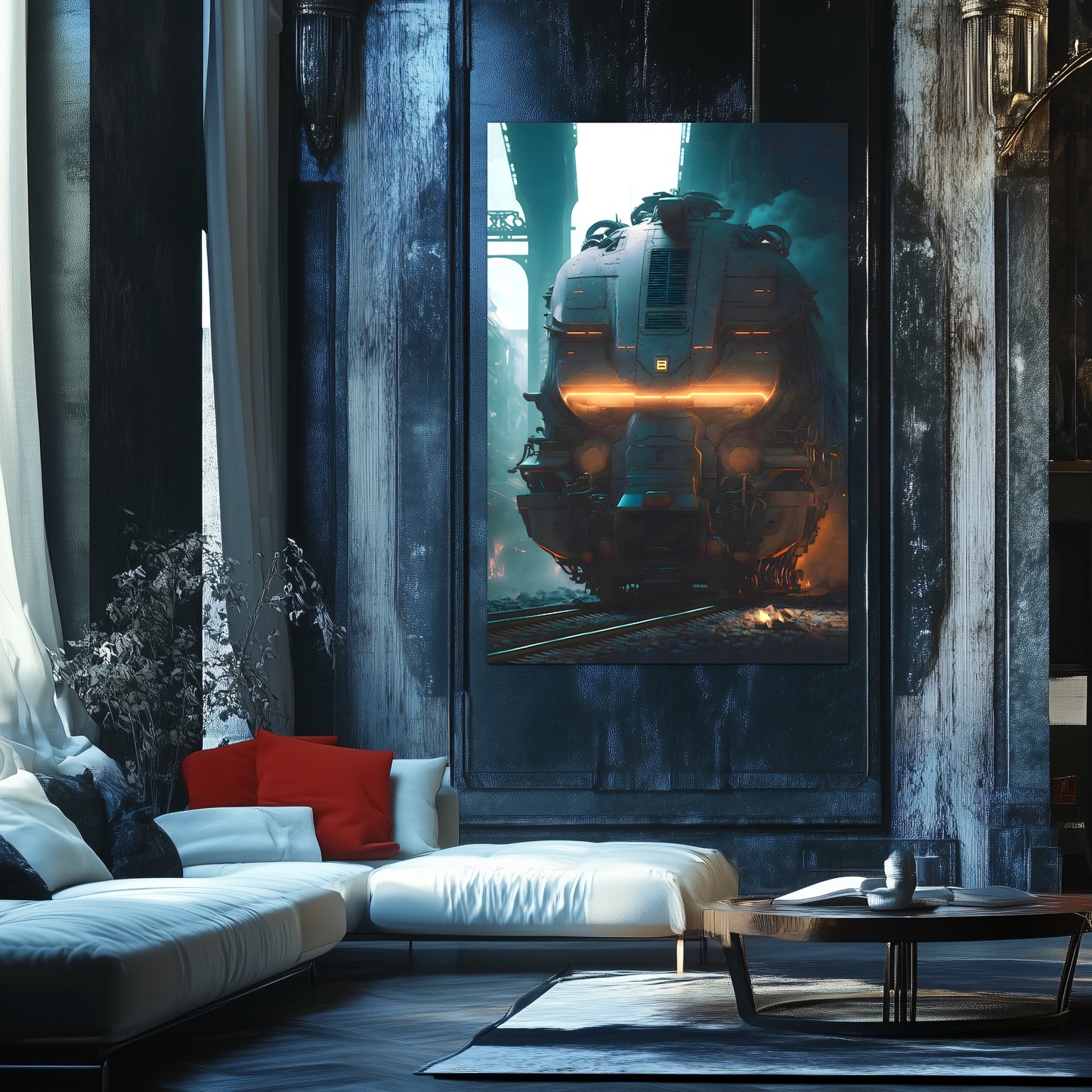 Cyberpunk Train Poster – Dreadpulse  Omnihauler | Awe-Inspiring Wall Art for Sci-Fi & Fantasy Train Enthusiasts | Unique and Exclusive Artwork