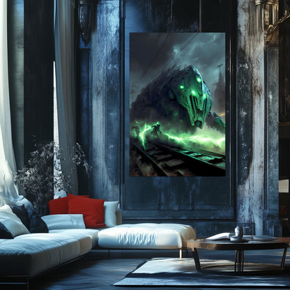 Zombie Train Poster – Darkclad Adjudicator | Awe-Inspiring Wall Art for Sci-Fi & Fantasy Train Enthusiasts | Unique and Exclusive Artwork