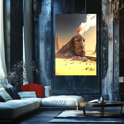 Wasteland Train Poster – The Sandpiercer | Awe-Inspiring Wall Art for Sci-Fi & Fantasy Train Enthusiasts | Unique and Exclusive Artwork