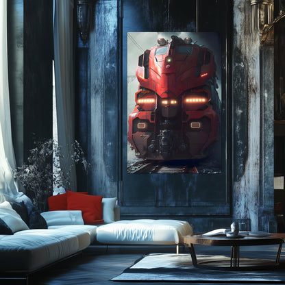 Diesel Train Poster – Crimson Thunderclad | Awe-Inspiring Wall Art for Sci-Fi & Fantasy Train Enthusiasts | Unique and Exclusive Artwork