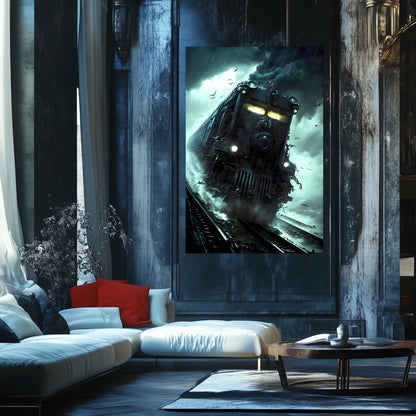 Zombie Train Poster – The Grim Hauler | Awe-Inspiring Wall Art for Sci-Fi & Fantasy Train Enthusiasts | Unique and Exclusive Artwork