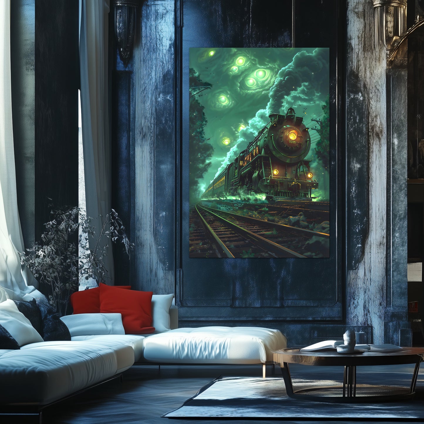 Fantasy Train Poster – The Emerald Phantom | Awe-Inspiring Wall Art for Sci-Fi & Fantasy Train Enthusiasts | Unique and Exclusive Artwork