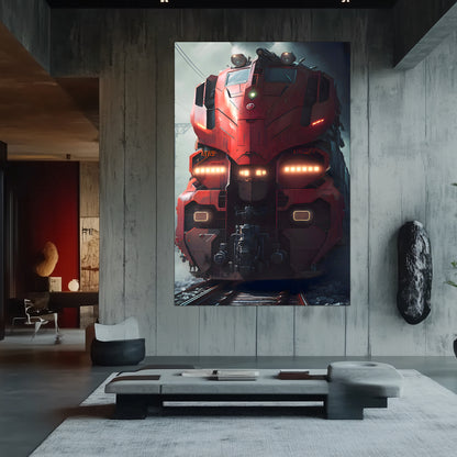 Diesel Train Poster – Crimson Thunderclad | Awe-Inspiring Wall Art for Sci-Fi & Fantasy Train Enthusiasts | Unique and Exclusive Artwork