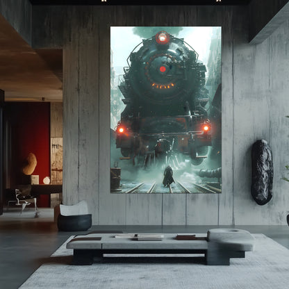 Dystopia Train Poster – Iron Predator | Awe-Inspiring Wall Art for Sci-Fi & Fantasy Train Enthusiasts | Unique and Exclusive Artwork