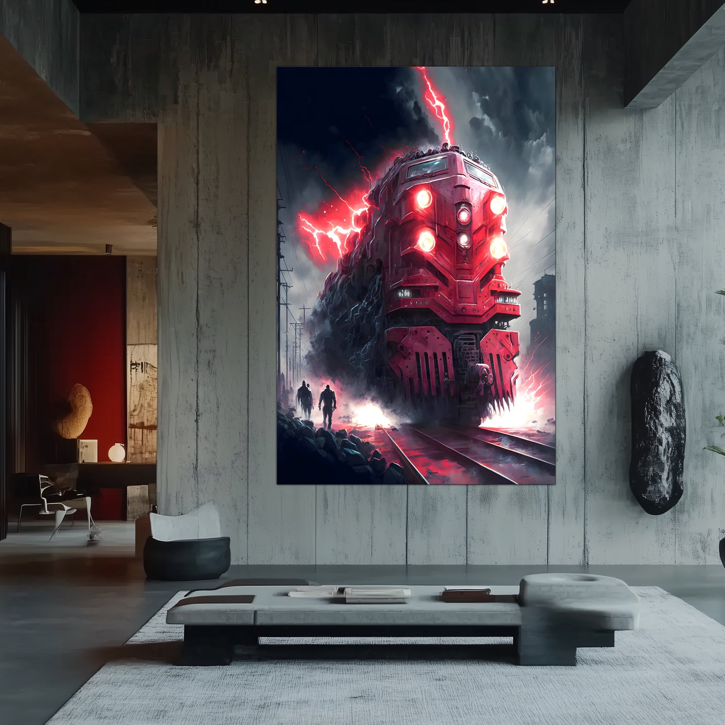 Wasteland Train Poster – Crimson Maelstrom | Awe-Inspiring Wall Art for Sci-Fi & Fantasy Train Enthusiasts | Unique and Exclusive Artwork