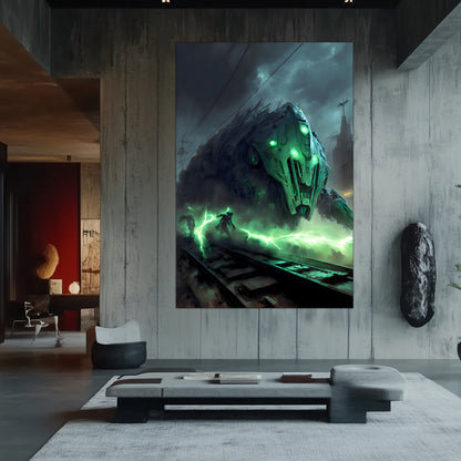 Zombie Train Poster – Darkclad Adjudicator | Awe-Inspiring Wall Art for Sci-Fi & Fantasy Train Enthusiasts | Unique and Exclusive Artwork