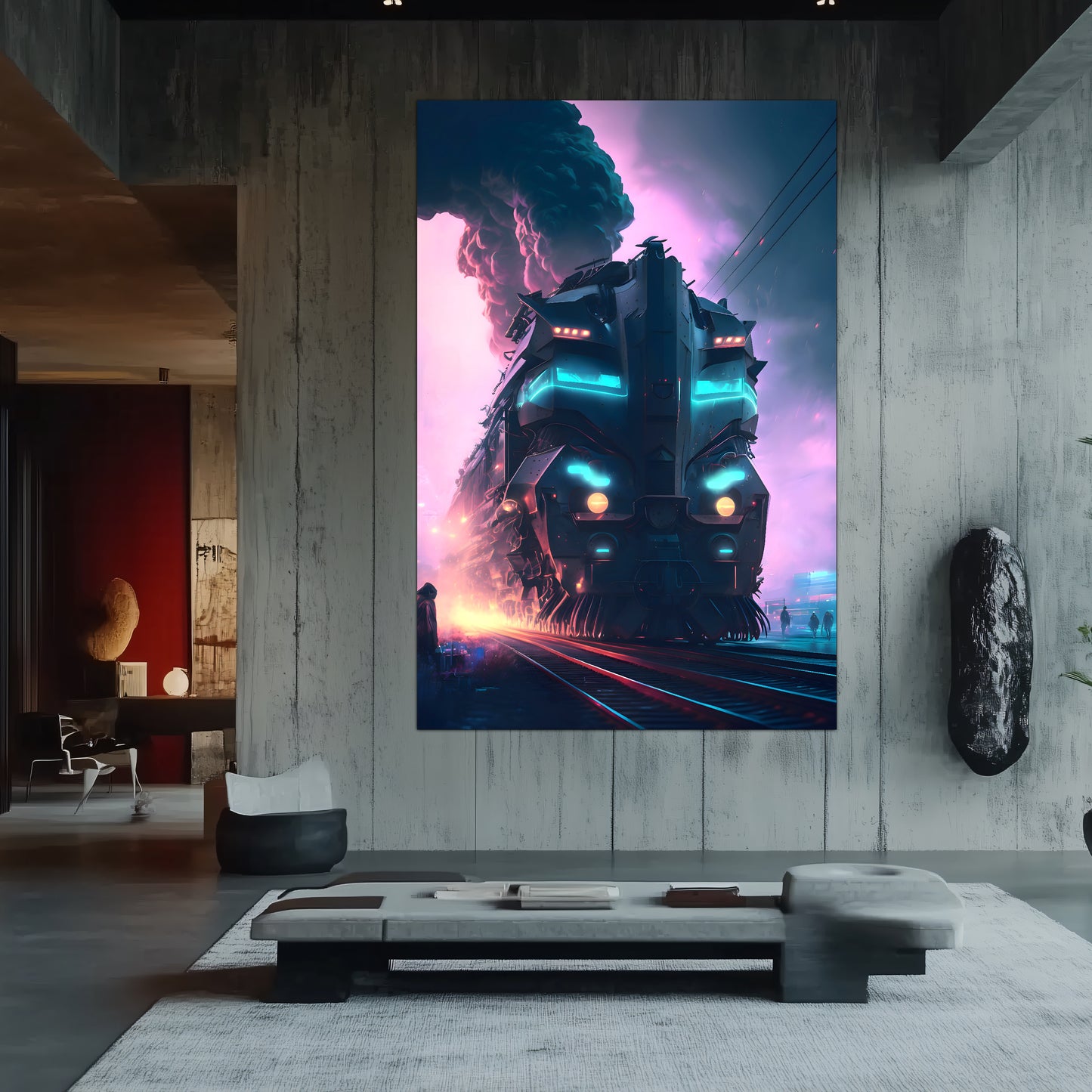 Cyberpunk Train Poster – Neon Hauler | Awe-Inspiring Wall Art for Sci-Fi & Fantasy Train Enthusiasts | Unique and Exclusive Artwork